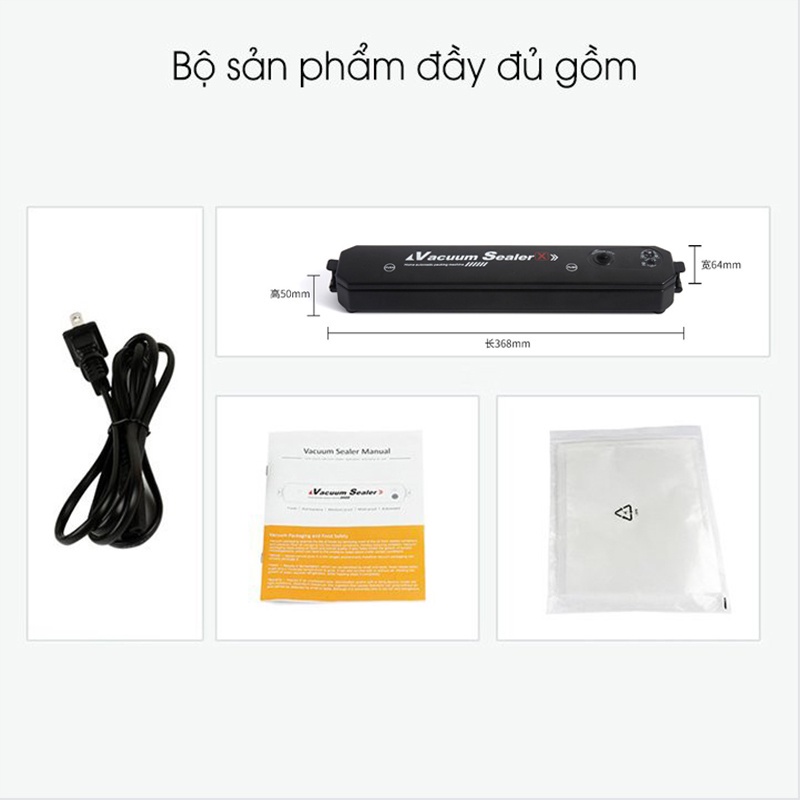 Máy Hút Chân Không Thực Phẩm Vacuum Sealer Mini Cao Cấp, Kèm Hàn Miệng Túi, Tặng Kèm 10 Túi Hút, Gia Dụng Mini Tiện Dụng