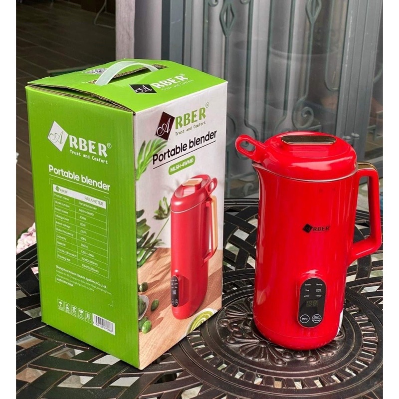 Máy làm sữa hạt mini đa năng ARBER MLSH4WMĐ dung tích 350ml màu đỏ - Bảo hành 12 tháng
