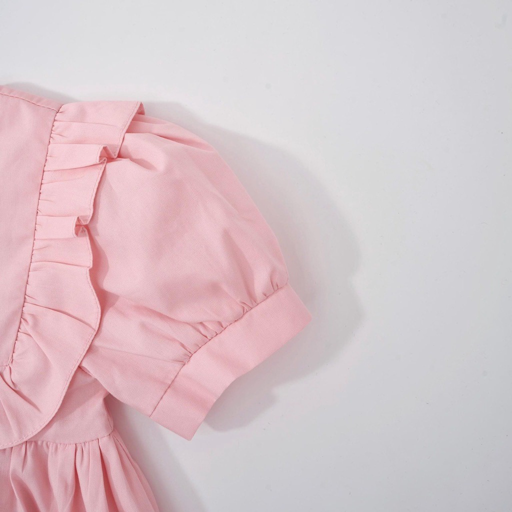 Váy bé gái, đầm ngắn tay cổ tròn yếm bèo cho bé mùa hè siêu hot VBG29