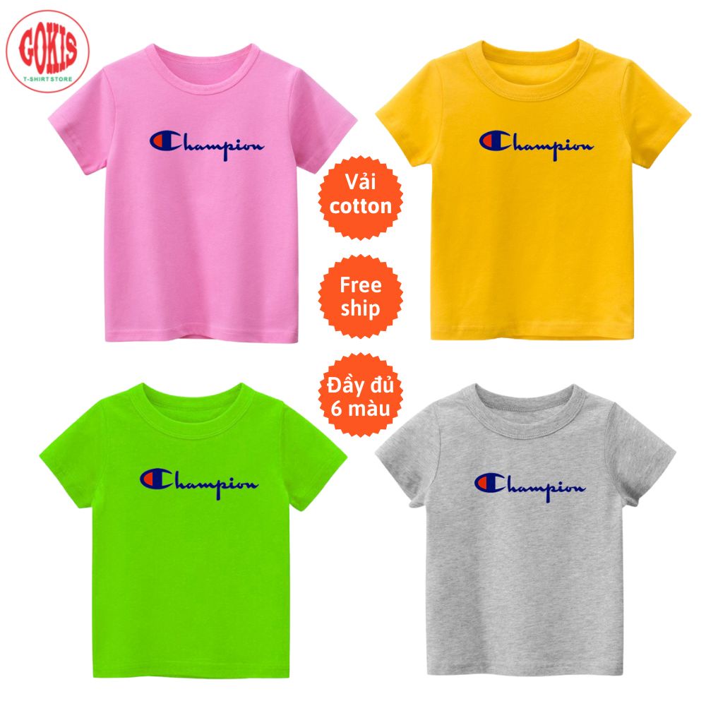 Áo thun bé trai bé gái in chữ Champion đơn giản - Áo phông cho bé vải cotton tay ngắn cổ tròn Gokis shop 303