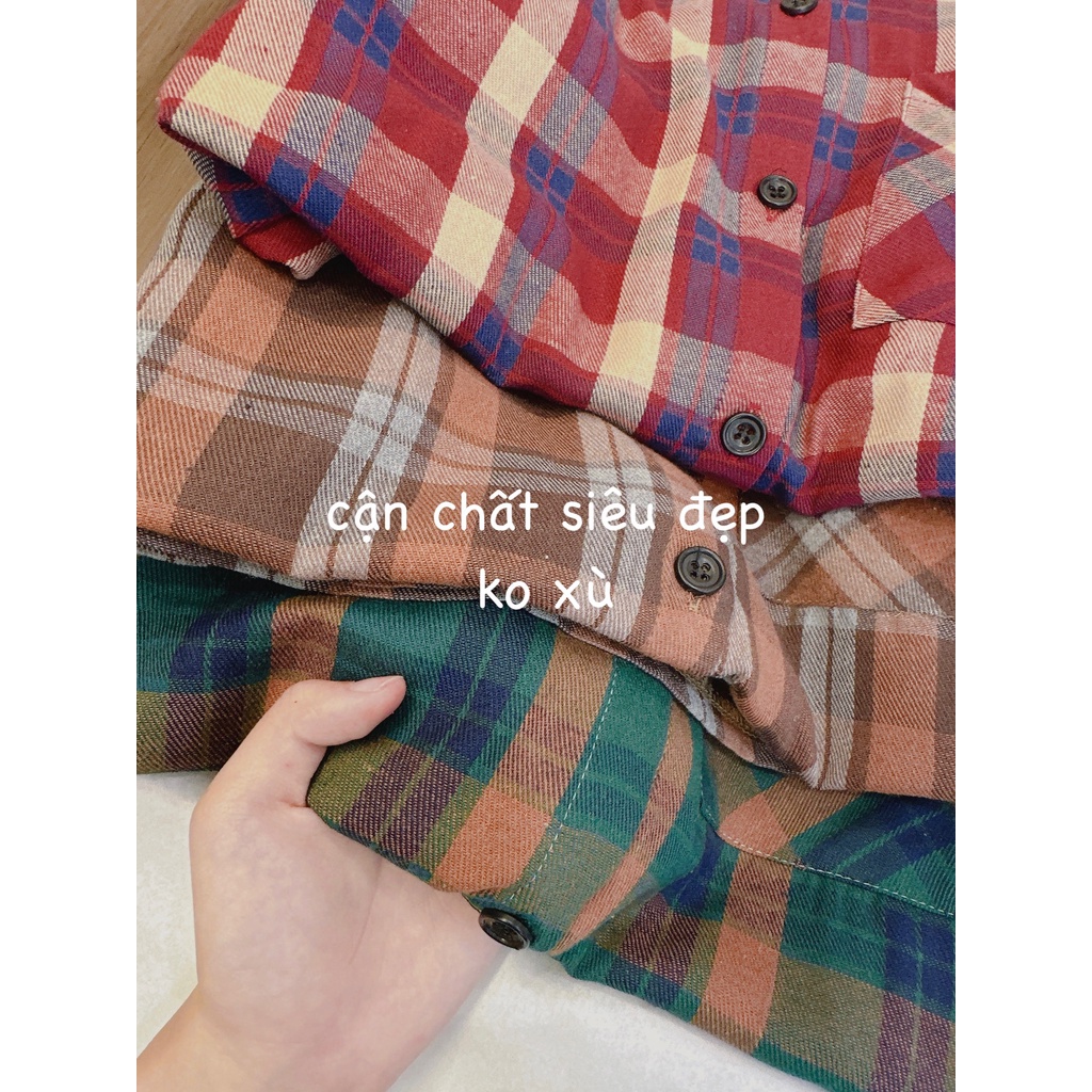 Váy sơmi cổ tàu dáng dài xẻ vạt ,đầm kẻ thô lien mềm đẹp mát mẻ nịnh da-Minxy shop