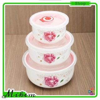 Bộ 3 Thố Sứ Có Nắp Silicon Cao Cấp - Chịu Nhiệt Cao - An Toàn - Tiện Lợi - Xinh Xắn. Mikem Shop