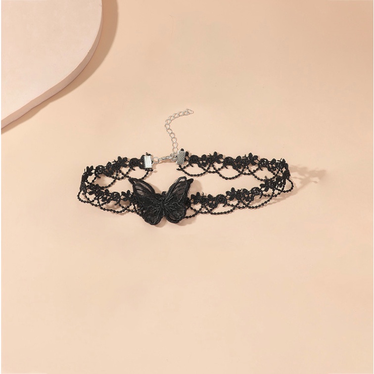 Vòng cổ dây chuyền choker nữ vải ren hoa cánh bướm phong cách hàn quốc cá tính