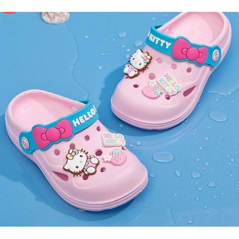 Dép Sandal Đi Biển Chống Trượt Thiết Kế Đục Lỗ Hình Hello Kitty Dễ Thương Thời Trang Mùa Hè Cho Bé Gái