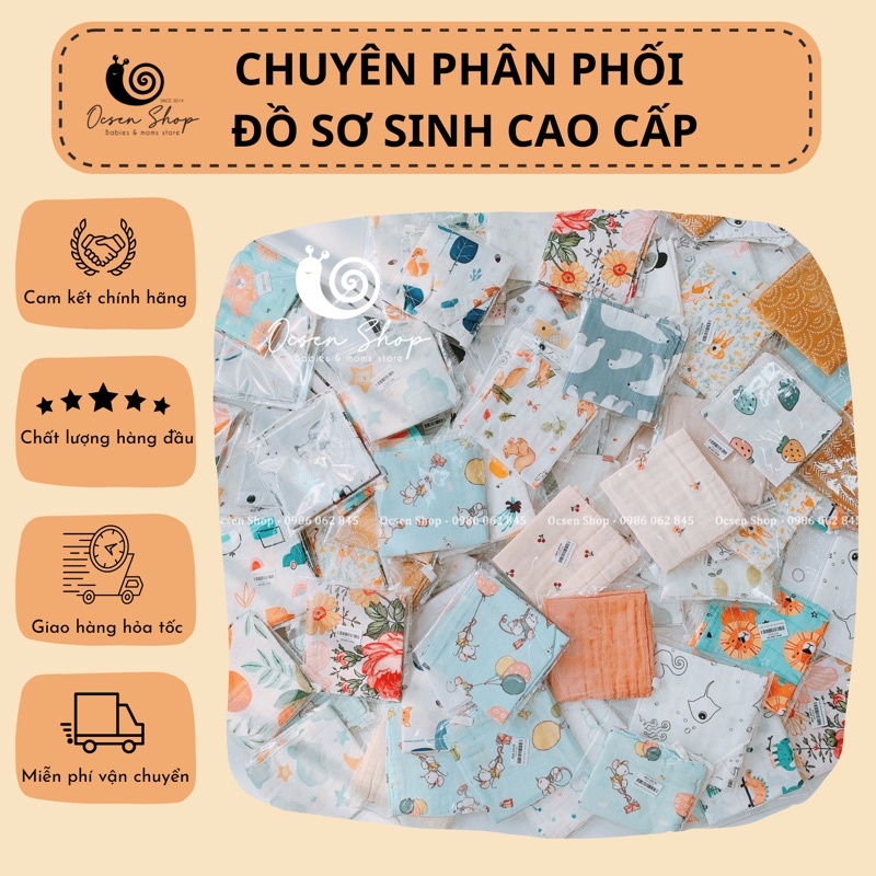 Khăn xô sợi tre 4 lớp/ khăn sữa/khăn mặt PINKPIG cho bé hoạ tiết xinh xắn,siêu mềm mịn,thấm hút tốt