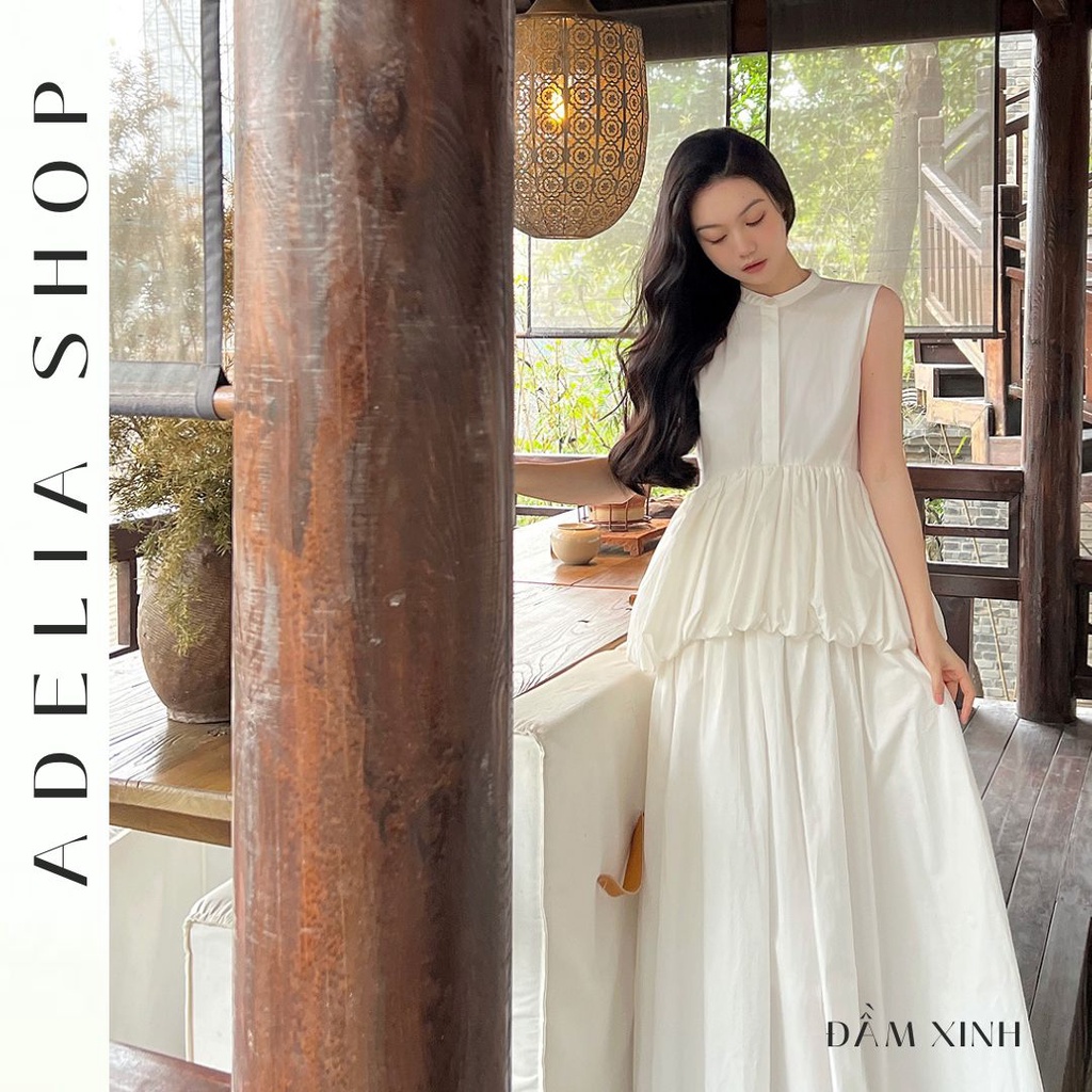 Sẵn -「ADELIA」Đầm Trắng Tiểu Thư Dài Dự Tiệc Chất Voan Mịn, Đầm Dài Trắng Công Chúa Hàng Cao Cấp Loại 1