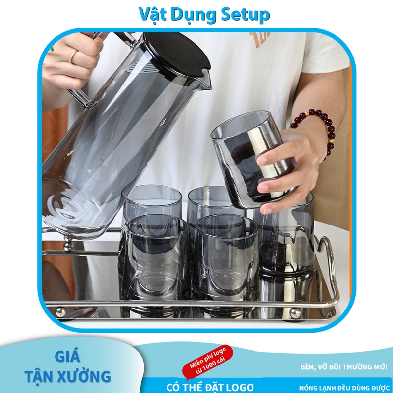 Bình Nước Pha Lê – Bình Thuỷ Tinh Chịu Nhiệt Soda Lime Kèm Khay Cao Cấp