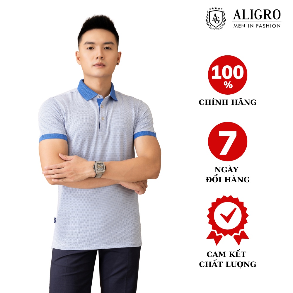 Áo polo nam ngắn tay ALIGRO chất liệu cotton cao cấp hoạ tiết kiểu dệt chữ V 3 màu ALGPLO7A3M