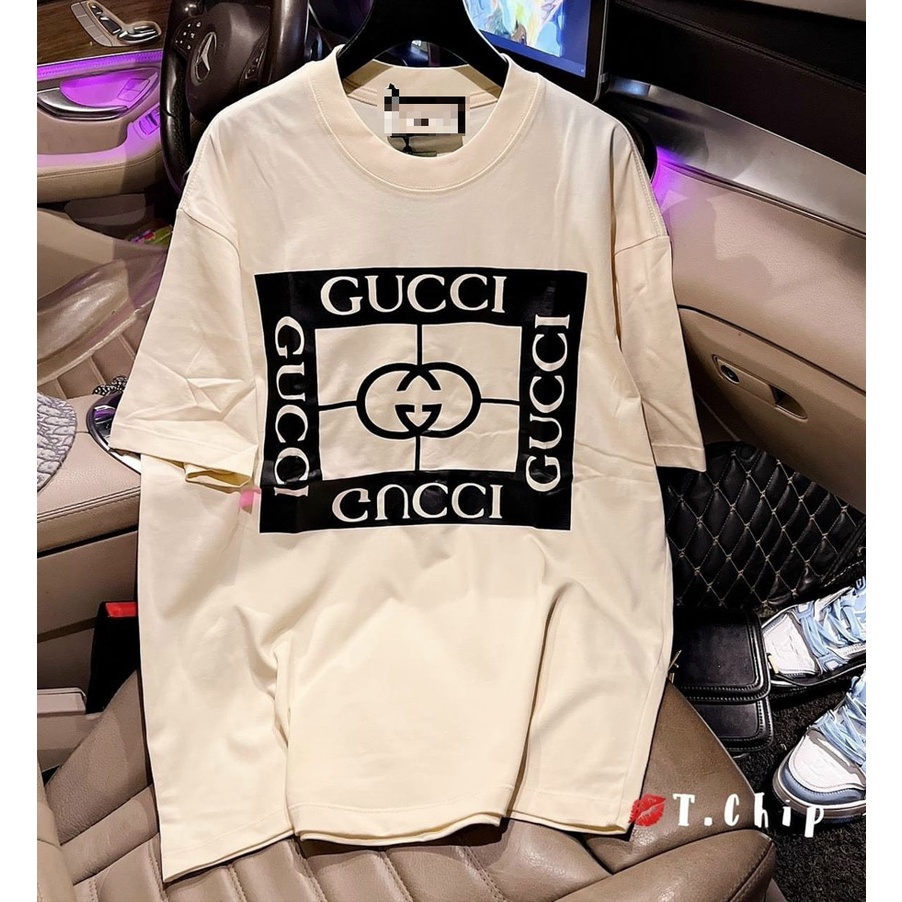 Áo thun nữGUCCI vuông rêu ,áo phông cotton su chất trơn unisex form dáng thụng rộng tay lỡ chất màu đen trắng