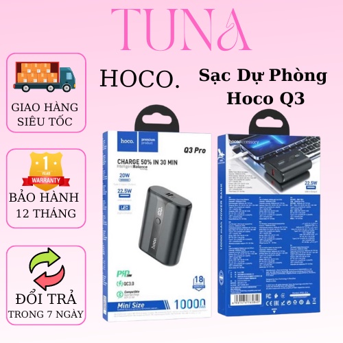 Sạc Dự Phòng Hoco Q3 Pro 10000 mAh, Bền, USB 3.0 + PD 20W + % Pin