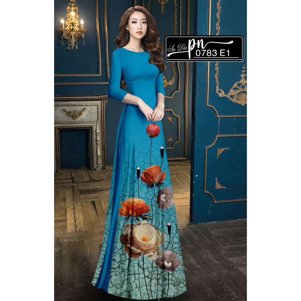Vải áo dài - lụa BA - in 3D - họa tiết hoa dưới tà - Pn0783