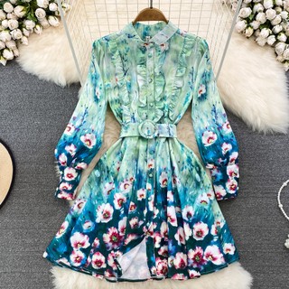 #2675 [Order] Đầm tay dài cổ chân phong cách retro 3 màu kèm thắt lưng đủ size