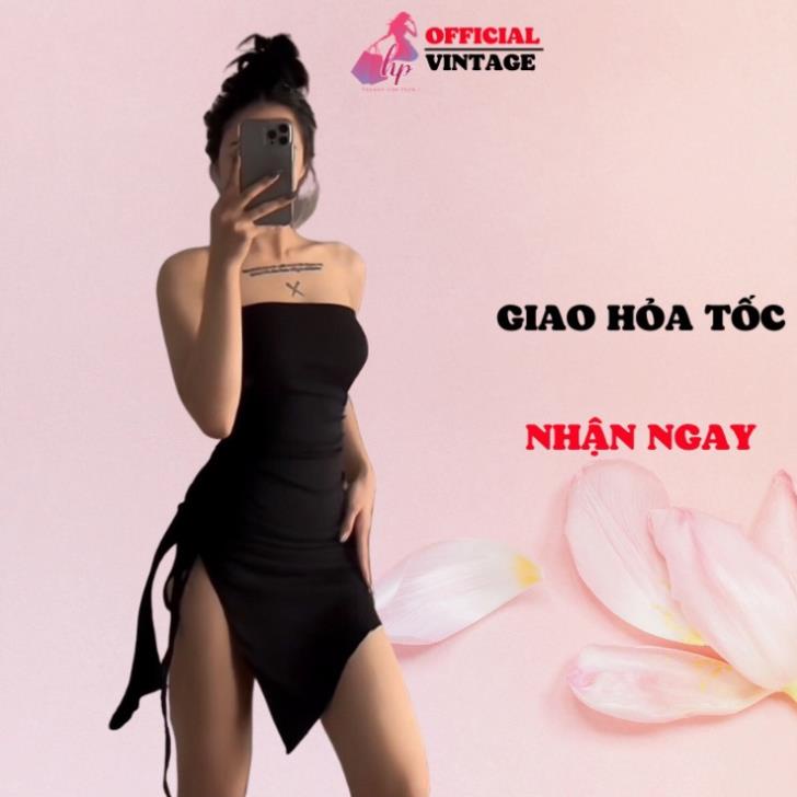 Đầm ống xẻ tà dây rút dáng ngắn body, váy dự tiệc sexy