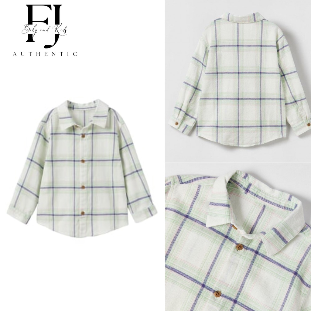 Áo sơ mi kẻ xanh mint  chính hãng Zara, áo sơ mi bé trai Auth 1-5 tuổi