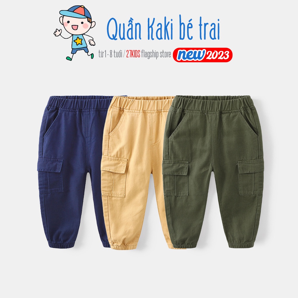 Quần Kaki bé trai WELLKIDS quần dài kaki túi hộp bo ống thu đông