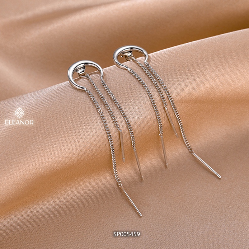 Bông tai nữ chuôi bạc 925 Eleanor Accessories dáng dài thiết kế hình tròn khuyết tua rua phụ kiện trang sức 5459