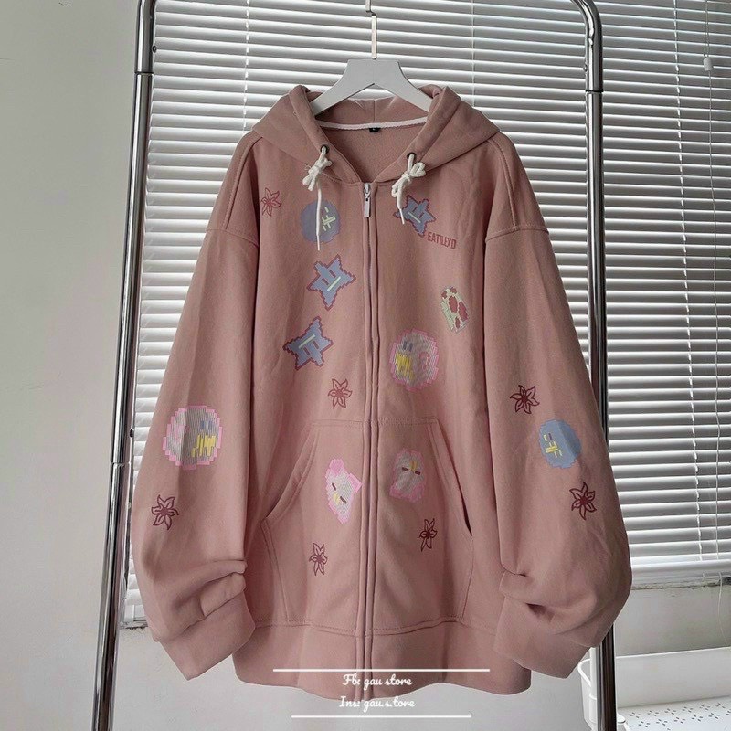Áo khoác Hoodie nam nữ chất nỉ dây kéo có mũ in hình trái tim siêu CuTe
