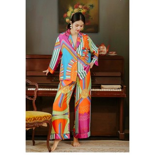 Bộ Pyjama Lụa Tay Dài Mặc Nhà / Printed Long PJ