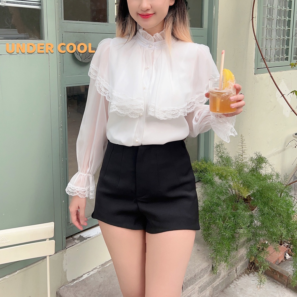 Áo Sơ Mi Nữ UNDERCOOL Viền Bèo Phối Ren Mềm Mại Điệu Đà