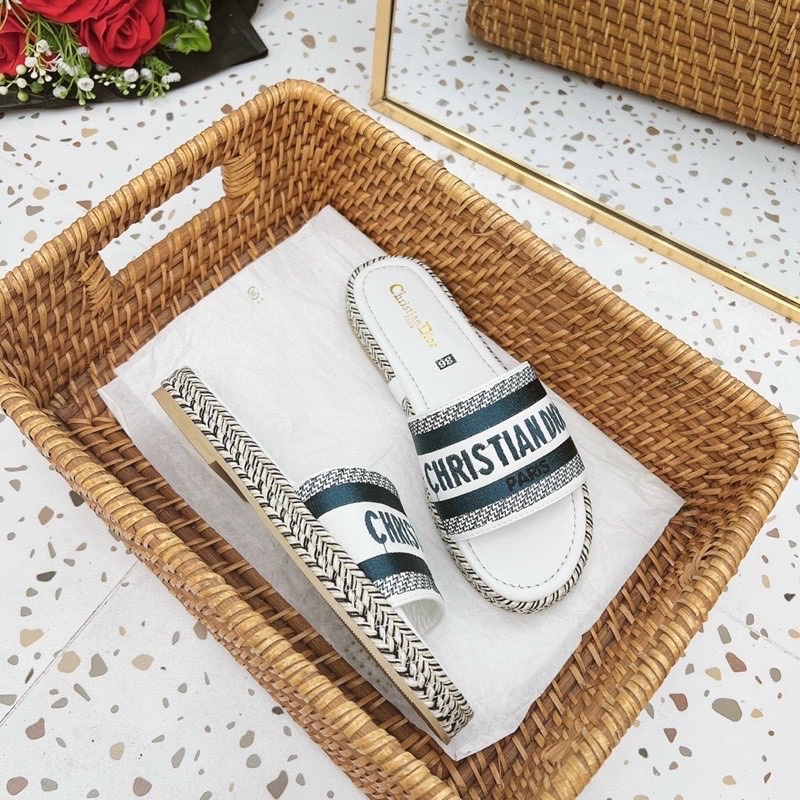 Dép Lê Quai Ngang Di or Đế Kếp Viền Cói Cao 3 cm Quai Thêu Bản To Siêu Mềm