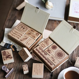 Junarystudio - Hộp bộ con dấu gỗ Merrytree trang trí journal vintage