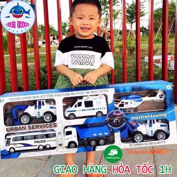 COMBO 6 XE CẢNH SÁT SIÊU TO, SET 6 XE CẢNH SÁT, XE TẢI, XE MÚC, XE CẨU, MÁY BAY CHẠY ĐÀ CHO BÉ