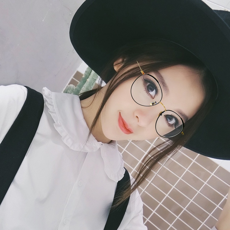 Gương phẳng phong cách lá với gọng kính cận thị nữ cá tính phiên bản Hàn Quốc kim loại Harajuku lưới màu đỏ quang học tr