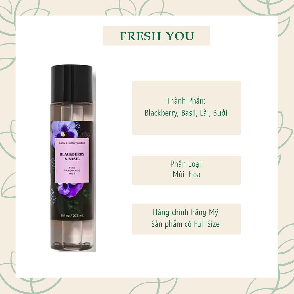Blackberry & Basil - Full Xịt Thơm Toàn Thân Body Mist Victoria's Secret - fresh you