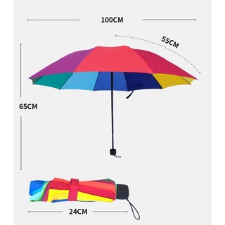 Dù nhiều màu Cầm tay Gấp Gọn 10 nang màu xinh xắn, dù 7 sắc cầu vồng