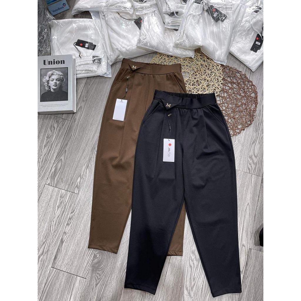 Quần baggy loggo chữ M, Quần baggy nữ, quần vải co giãn, thời trang công sở vải umi hàn cao cấp-XM THUVU,