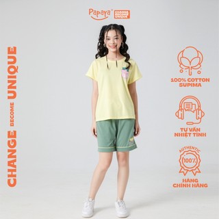 Set bộ mặc nhà bộ ngủ cộc cotton thương hiệu Papaya dễ thương cho bé gái size từ 11-15 Tuổi