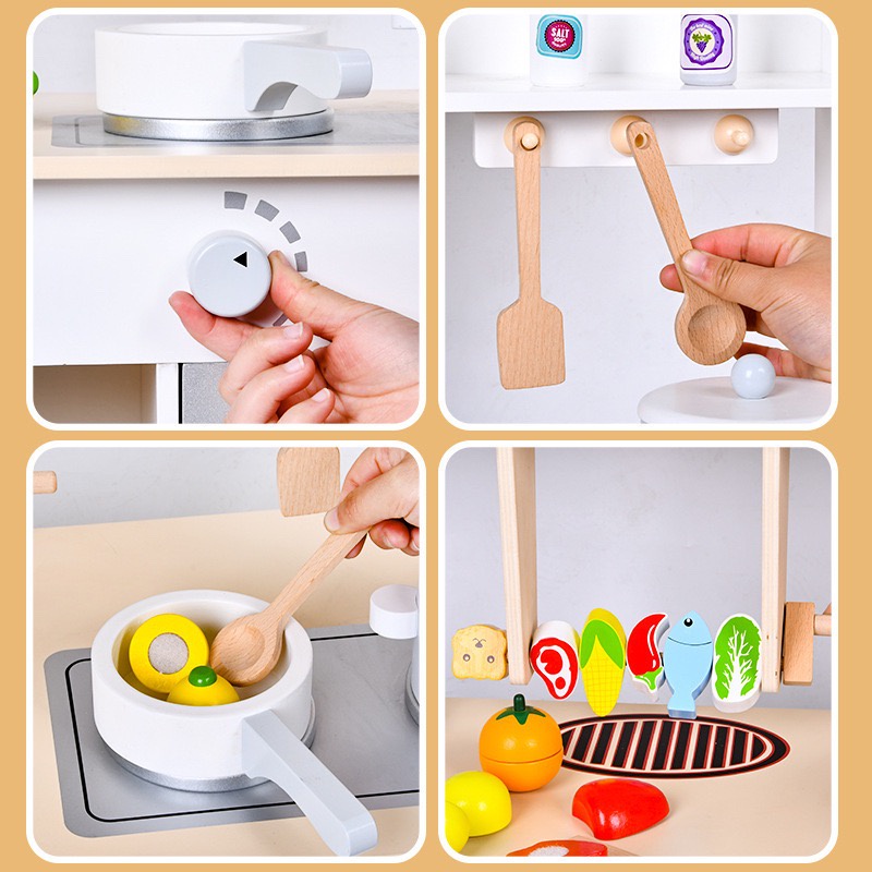 Đồ chơi bếp BABIBO bằng gỗ 72cm- 97cm màu ghi cho bé