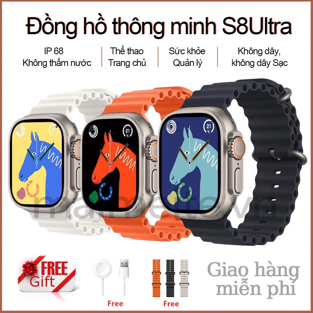 【Mua một tặng một dây đeo miễn phí 】Đồng Hồ Thông Minh S8 Ultra 2,02 inch Theo Dõi Sức Khỏe Đồng hồ thông minh Bluetooth