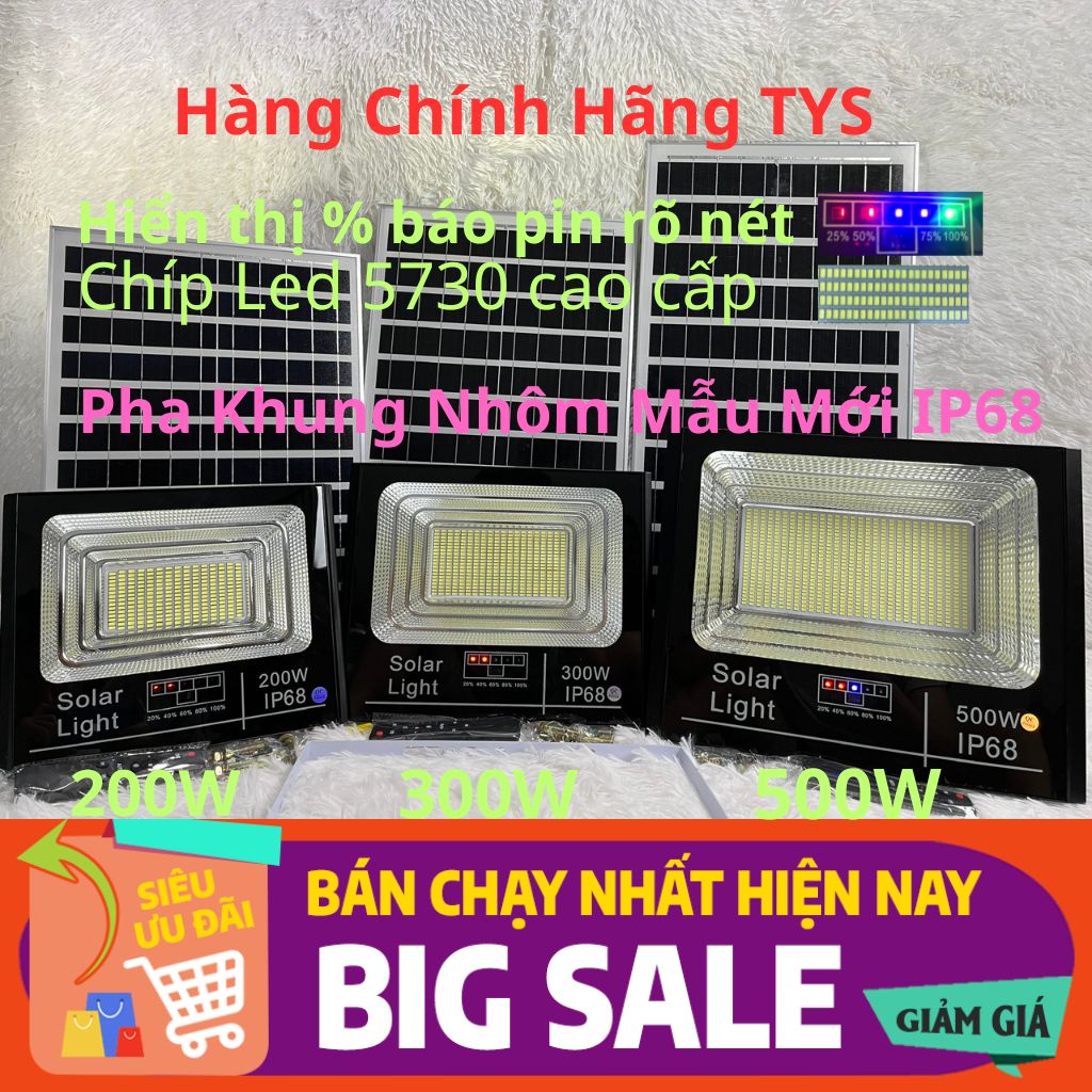 Đèn Năng Lượng Mặt Trời Pha Nhôm 500W 300W 200W 100W 60W Chính Hãng TYS, - Đèn Năng Lượng TYS