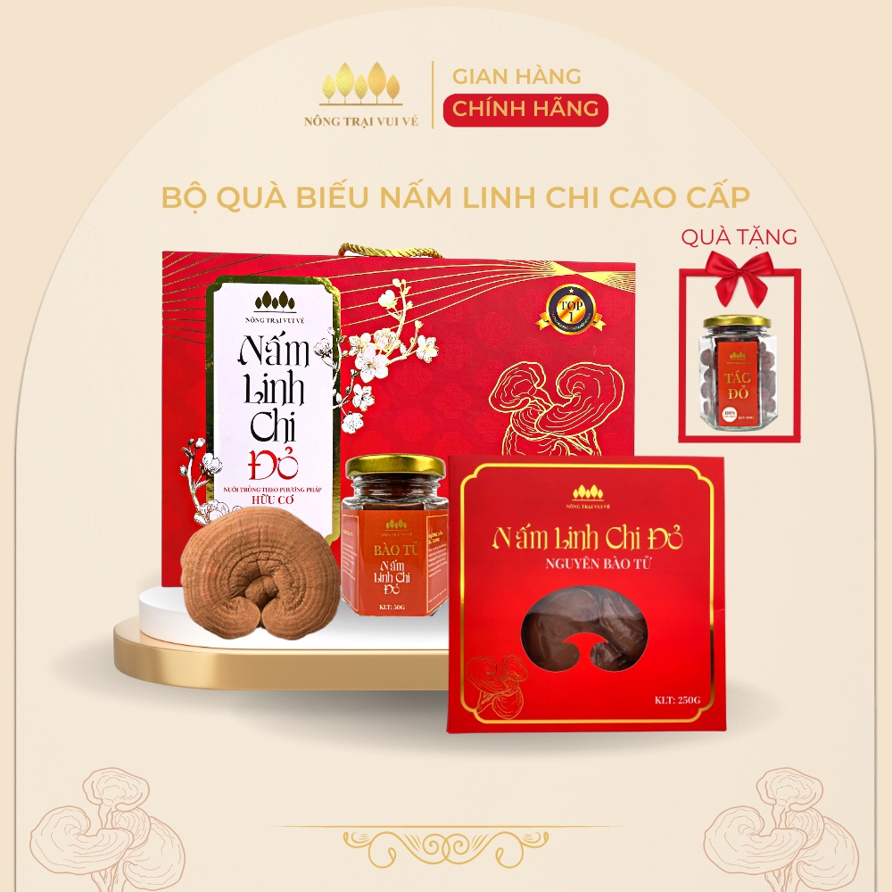 Bộ Quà Biếu Nấm Linh Chi Cao Cấp- Nấm Linh Chi Nông Trại Vui Vẻ