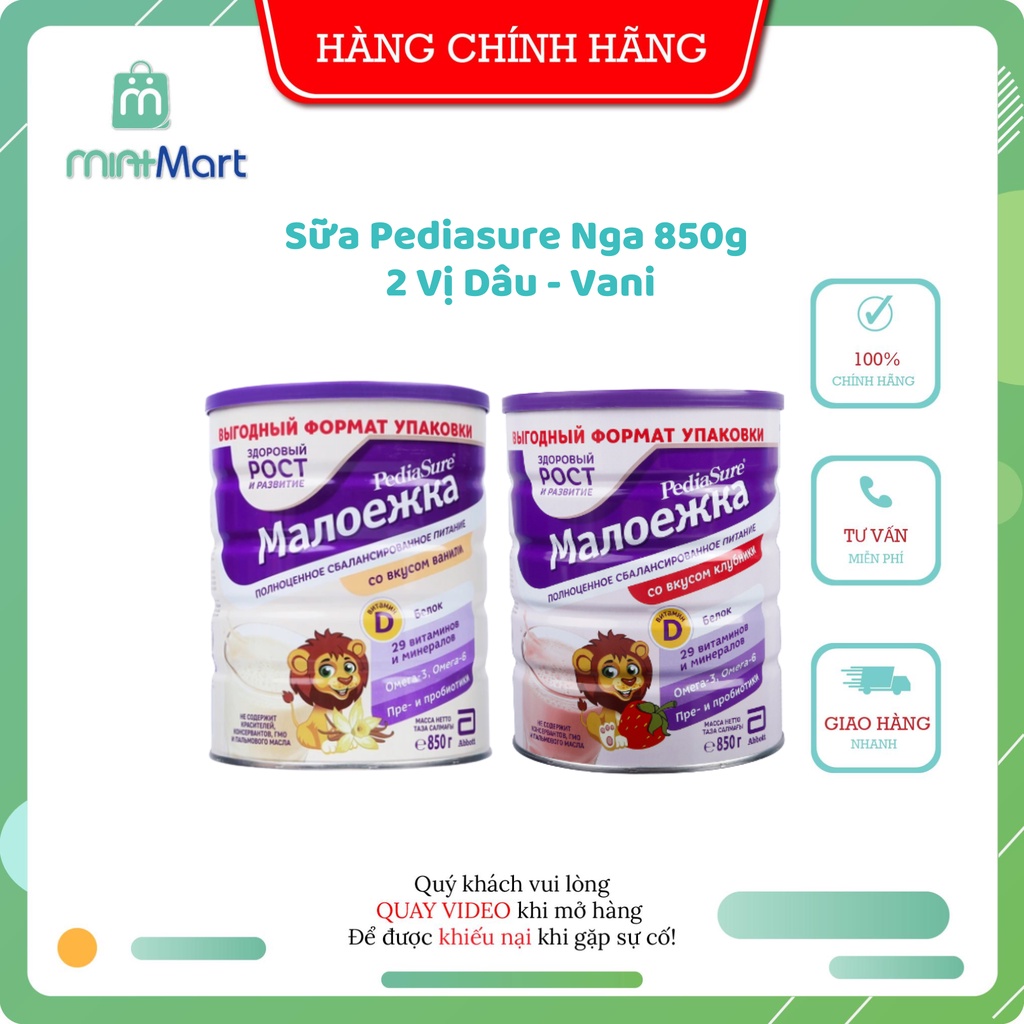 Sữa Pediasure Nga 850g 2 Vị Dâu - Vani cho bé từ 1 đến 10 tuổi