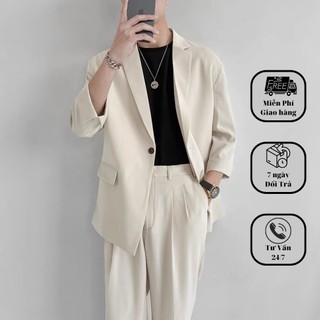 Áo vest nam blazer nam 2 lớp form rộng dáng dài có độn vai phong cách hàn quốc cezcoshop