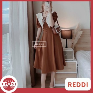 Đầm cotton lạnh phối cổ vạt nơ <có đặt may> reddi bigsize