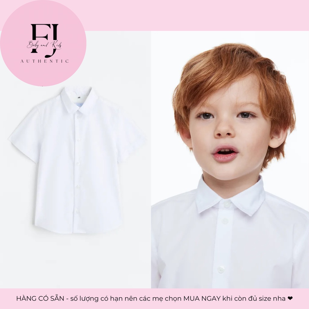 Áo sơ mi bé trai chính hãng HM, áo sơ mi trắng cho bé 2-7 tuổi Auth