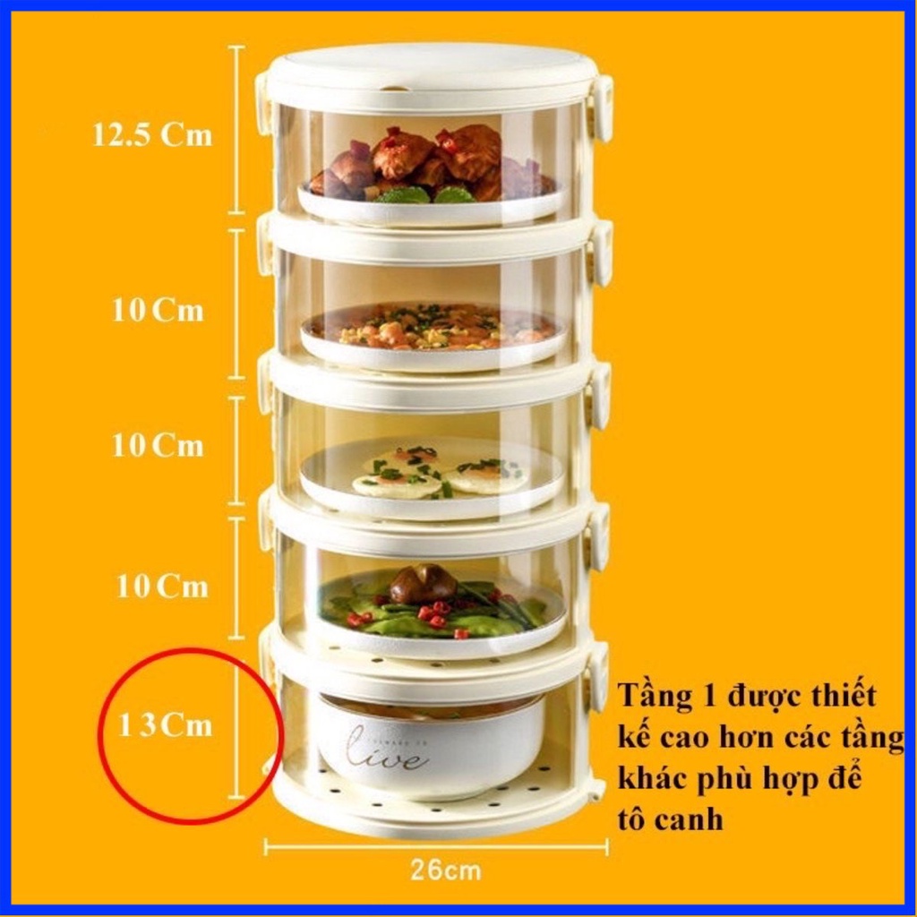 Lồng bàn giữ nhiệt 5 tầng ,che đậy côn trùng có quai xách , khống quai, tháo rời rất tiện lợi cho mâ
