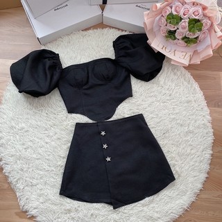 Set cúp tay bồng chân váy phối đá 906