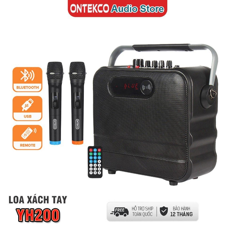 Bộ loa xách tay ONTEKCO YH200 - có dây đeo đi du lịch kèm micro không dây công suất 30W, míc chống hú