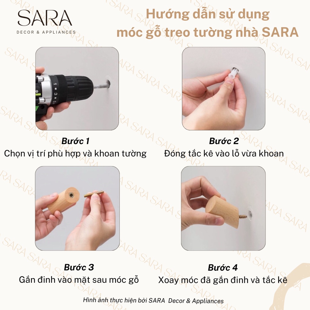 Móc gỗ treo tường đa năng móc treo quần áo túi xách treo tranh