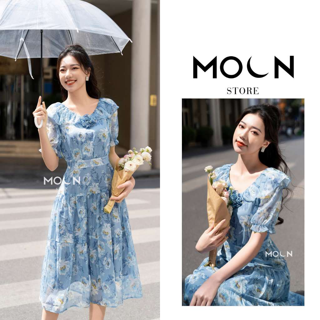 Váy nữ công sở, đầm xòe tiểu thư chất tơ óng thiết kế thắt eo dáng dài sang chảnh MV246 Moon