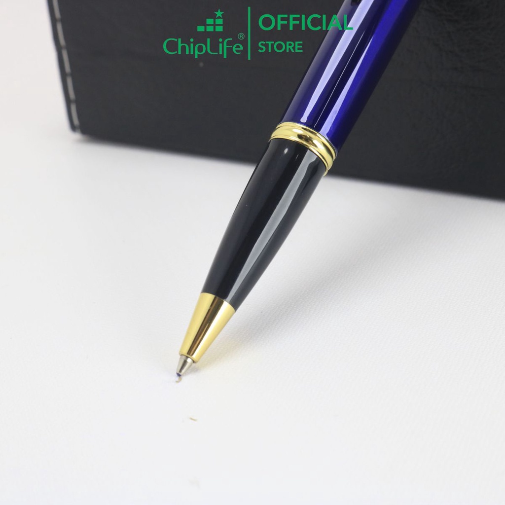 Bút ký bấm xanh dương viền vàng CHIPLIFE BB0162 khắc tên - Ngòi 0.7mm mực xanh
