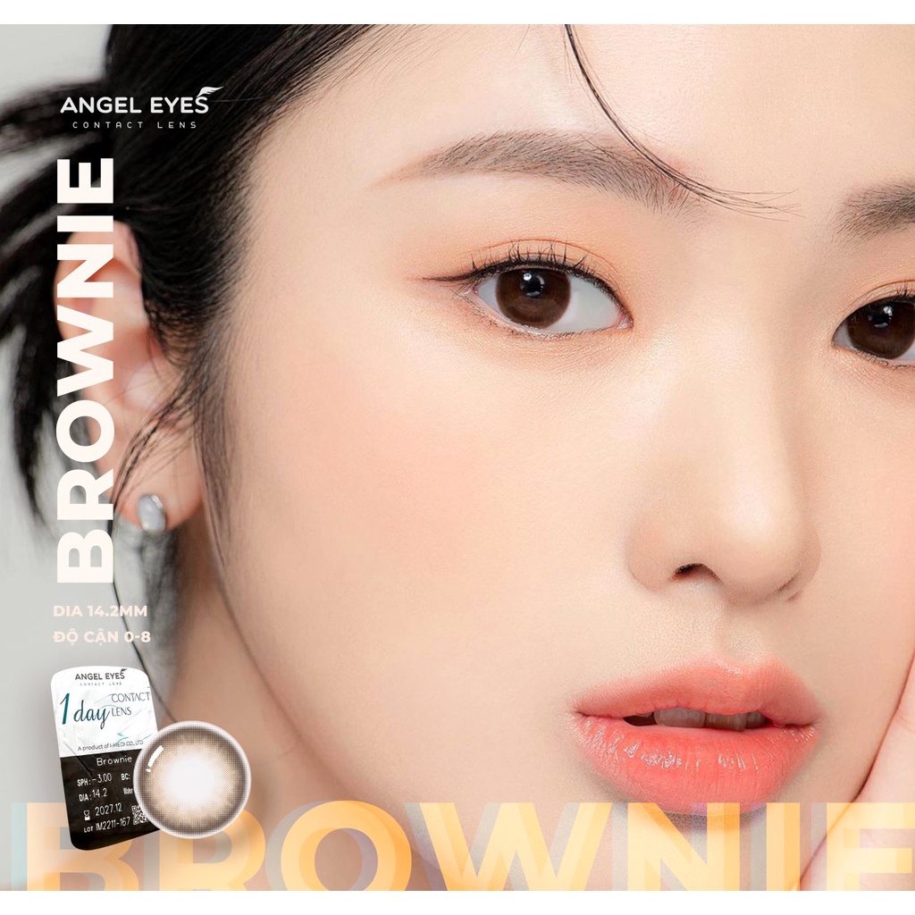 Kính Áp Tròng/ Lens mắt đeo 1 ngày có màu Nâu Brownie & Xám Gracie 24h không cần dùng nước ngâm