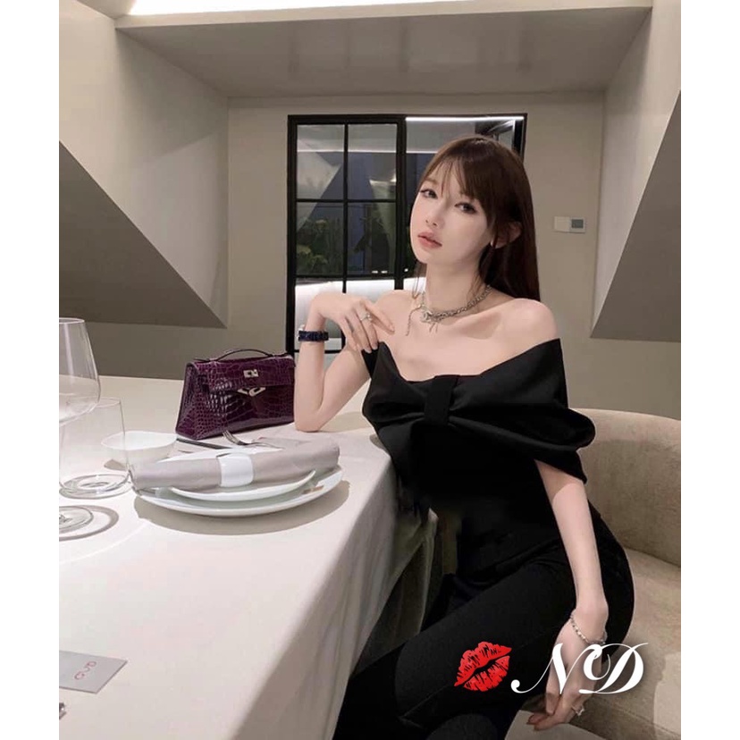 Áo nơ 2 màu đen trắng dễ mix