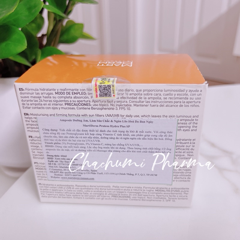Martiderm the originals proteos hydra plus SP ampoule dưỡng ẩm, làm săn chắc & ngừa lão hoá da ban ngày