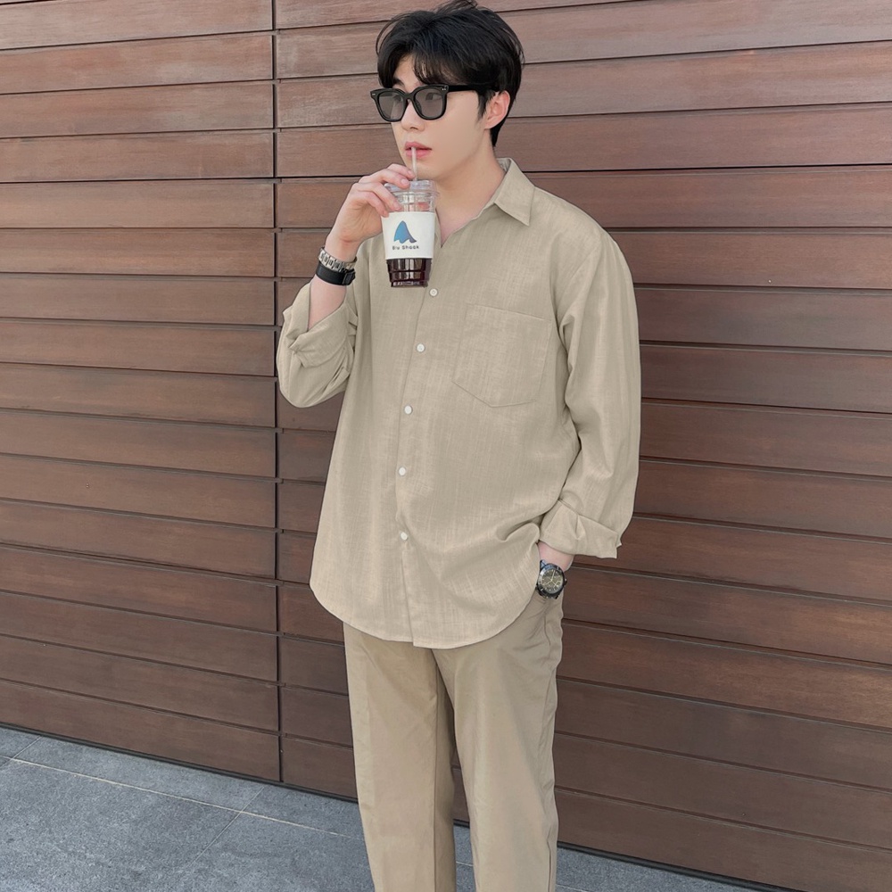 Áo Sơ Mi Đũi Dài Tay Nam Phom Rộng Chất Thấm Hút Mồ Hôi Thoáng Mát Co Giãn Nhẹ Không Xù Lông