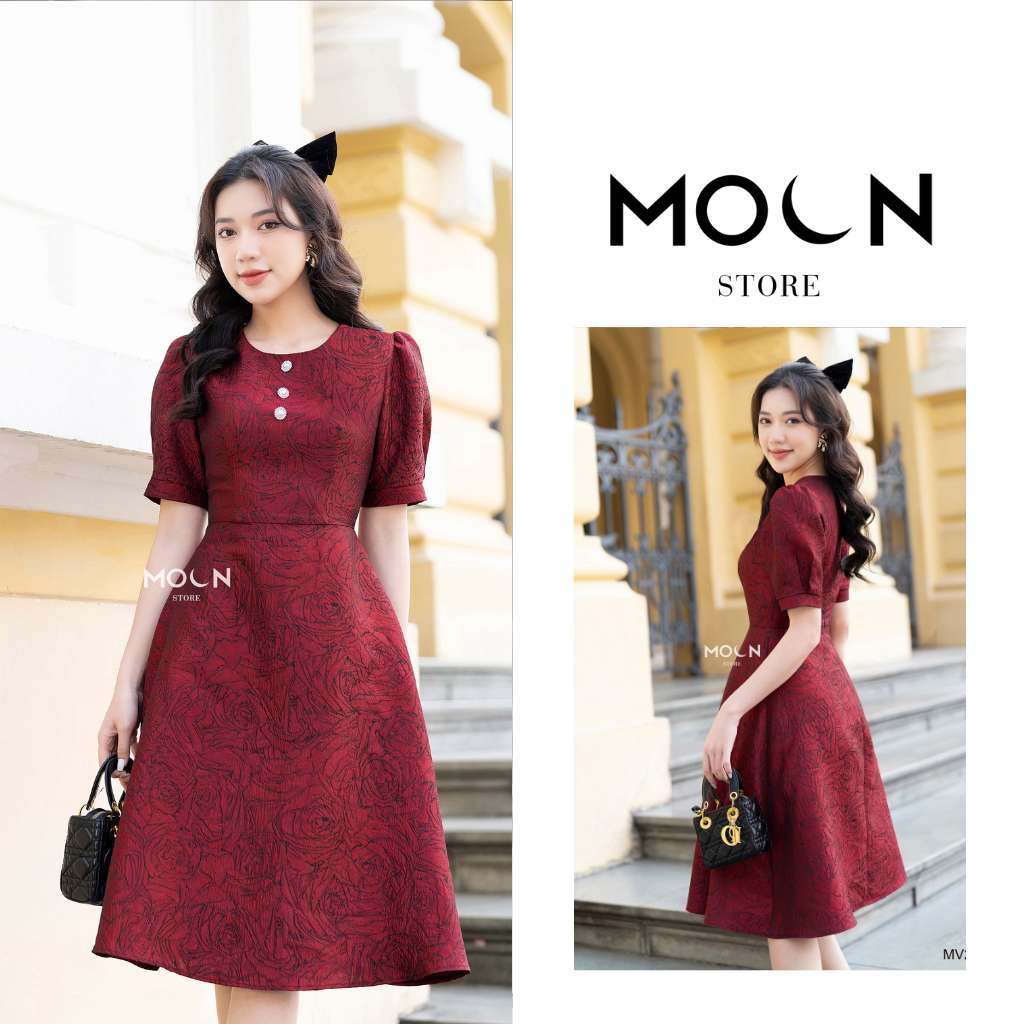 Váy công sở nữ liền thân, đầm xòe thiết kế thắt eo dáng dài sang chảnh MV243 Moon